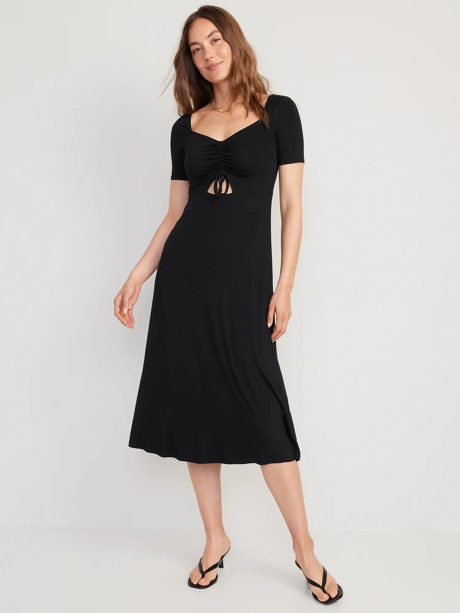 Old Navy Fit & Flare Cutout-Front Midi Dress for Women black. 1