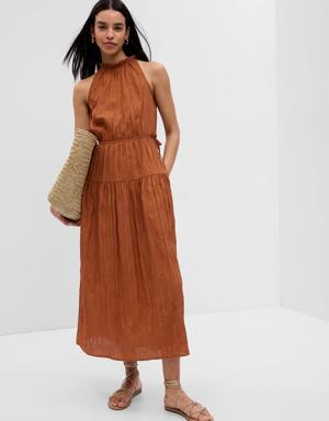 Gap Satin High Neck Midi Dress brown