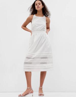 Lace Cross-Back Midi Dress white