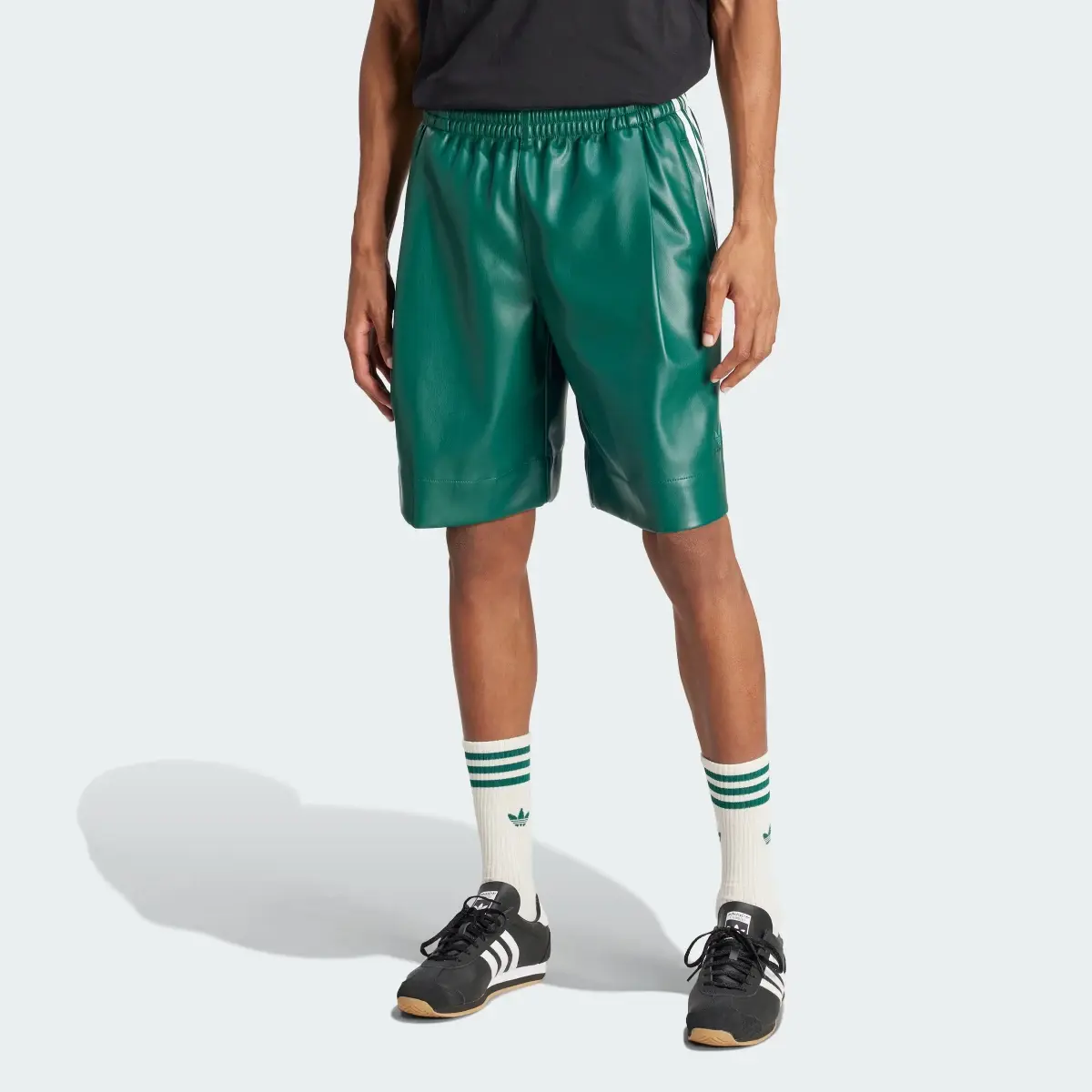 Adidas Faux Leather Adicolor 3-Stripes Shorts. 2