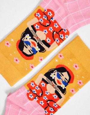 Brunette Art Soket Çorap Desenli