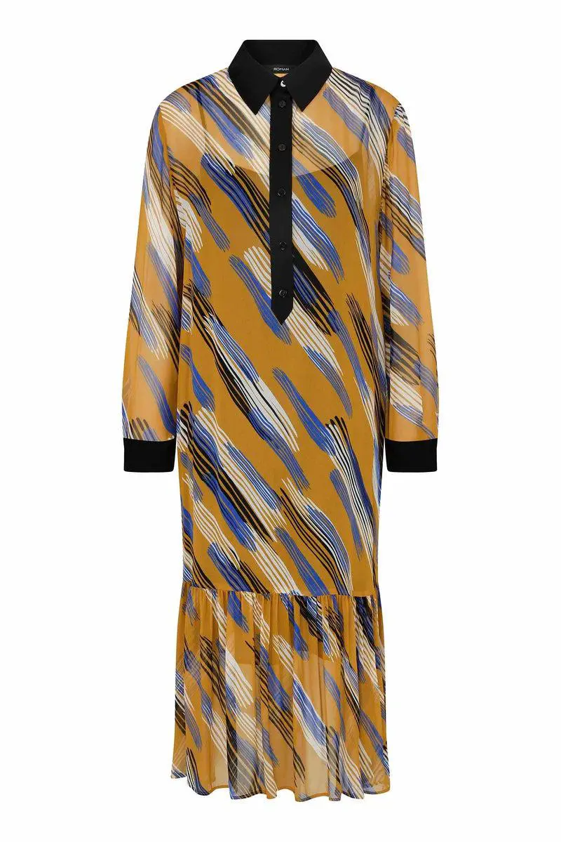 Roman Collared and Long Sleeve Print Dress - 4 / ORIGINAL. 1