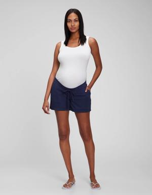 Maternity Linen-Cotton Pull-On Shorts blue