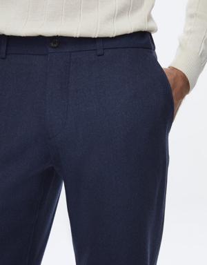 Damat Slim Fit Lacivert Düz %100 Yün Chino Pantolon