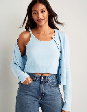 Cozy Cropped Sweater Tank Top for Women blue