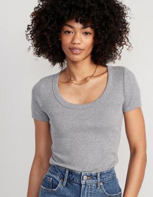 Fitted Scoop-Neck Rib-Knit T-Shirt