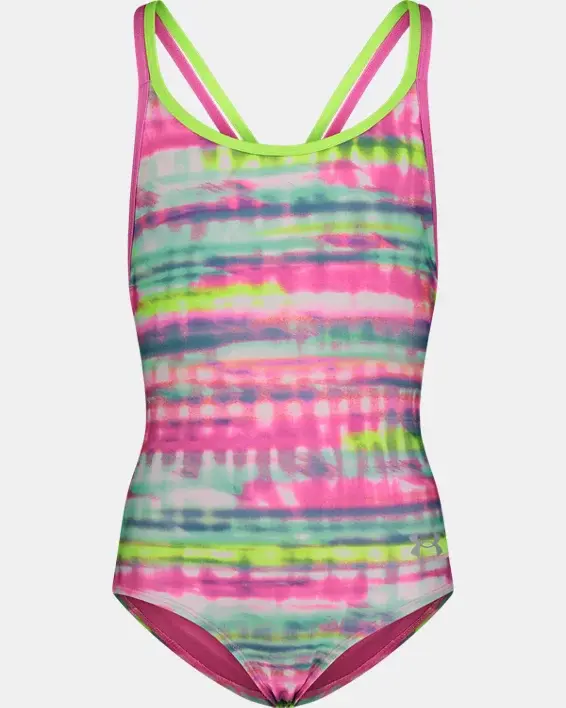 Under Armour Little Girls' UA Stripe Dash One-Piece Swimsuit. 1