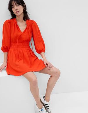 Gap Puff Sleeve Tie-Front Mini Dress orange