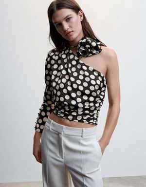 Polka Dots-Bluse mit Blumenapplikation