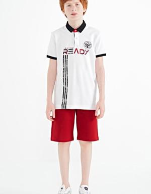 Beyaz Yazı Baskı Desenli Standart Kalıp Polo Yaka Erkek Çocuk T-Shirt - 11143