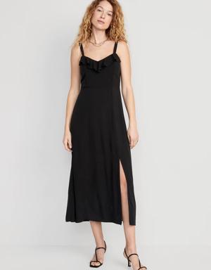 Fit & Flare Ruffle-Trimmed Maxi Cami Dress for Women black