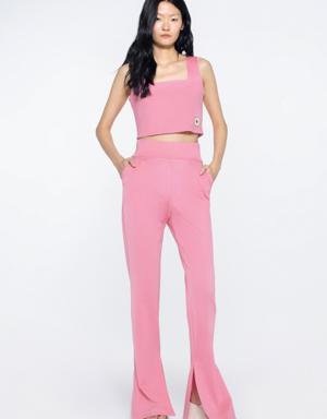 Flarre Legs Pink Trousers with Slit Detail