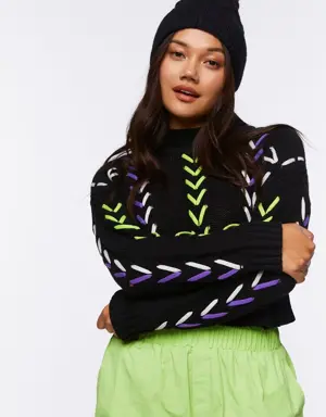 Forever 21 Lace Up Cropped Sweater Black/Multi
