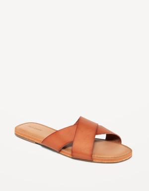 Faux-Leather Cross-Strap Sandals for Women brown