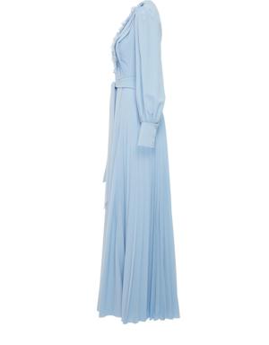 Blue V-Neck Dress With Halterneck Detail