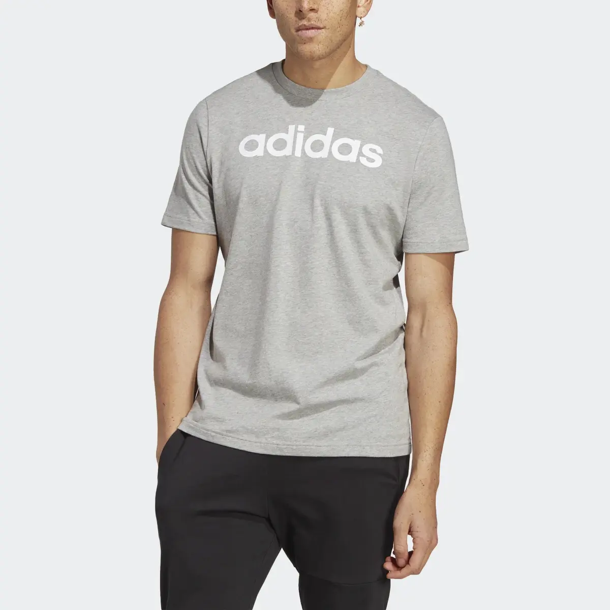 Adidas Essentials Single Jersey Linear Embroidered Logo T-Shirt. 1