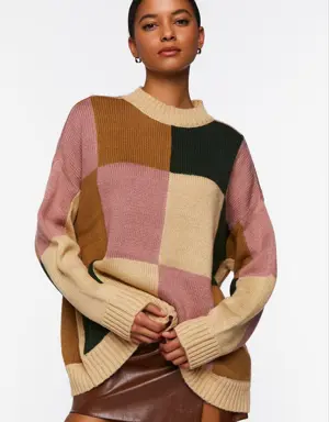 Forever 21 Colorblock Mock Neck Sweater Mocha/Multi