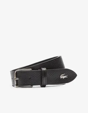 Lacoste Men's Metal Crocodile Stitched Leather Belt