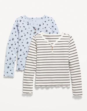 Old Navy Textured-Knit Long-Sleeve Lettuce-Edge T-Shirt 2-Pack for Girls multi