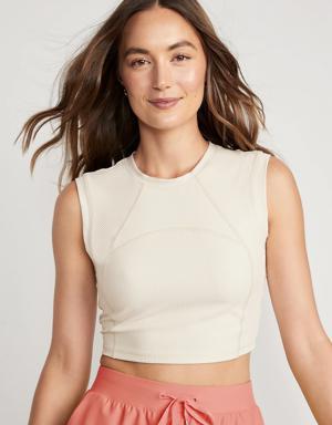 Old Navy PowerSoft Sleeveless Rib-Knit Cropped T-Shirt for Women beige
