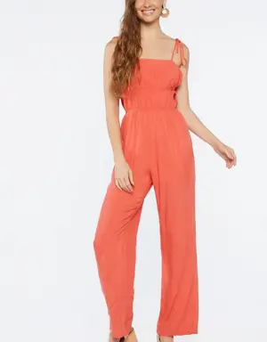 Forever 21 Ruched Tie Strap Jumpsuit Coral