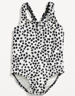 Printed One-Piece Henley Swimsuit for Toddler & Baby black