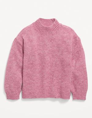 Cozy Mock-Neck Shaker-Stitch Cocoon Sweater for Girls pink