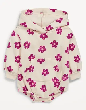 Unisex Printed Long-Sleeve Hooded One-Piece Romper for Baby pink