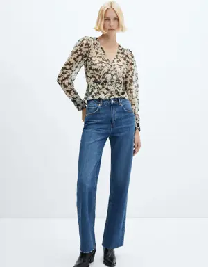 Floral print crossover blouse