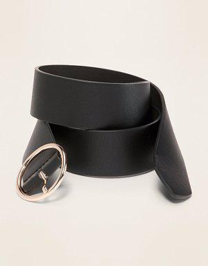 Wide Ring-Buckle Faux-Leather Belt For Women (1 1/2")