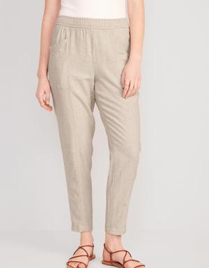 High-Waisted Cropped Linen-Blend Tapered Pants for Women beige