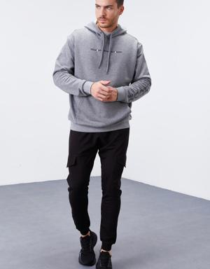 Gri Melanj Kol Baskılı Kapüşonlu Rahat Form Erkek Sweatshirt - 88038