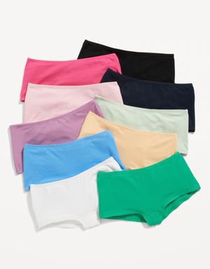 Stretch-to-Fit Boyshorts Underwear 10-Pack for Girls multi
