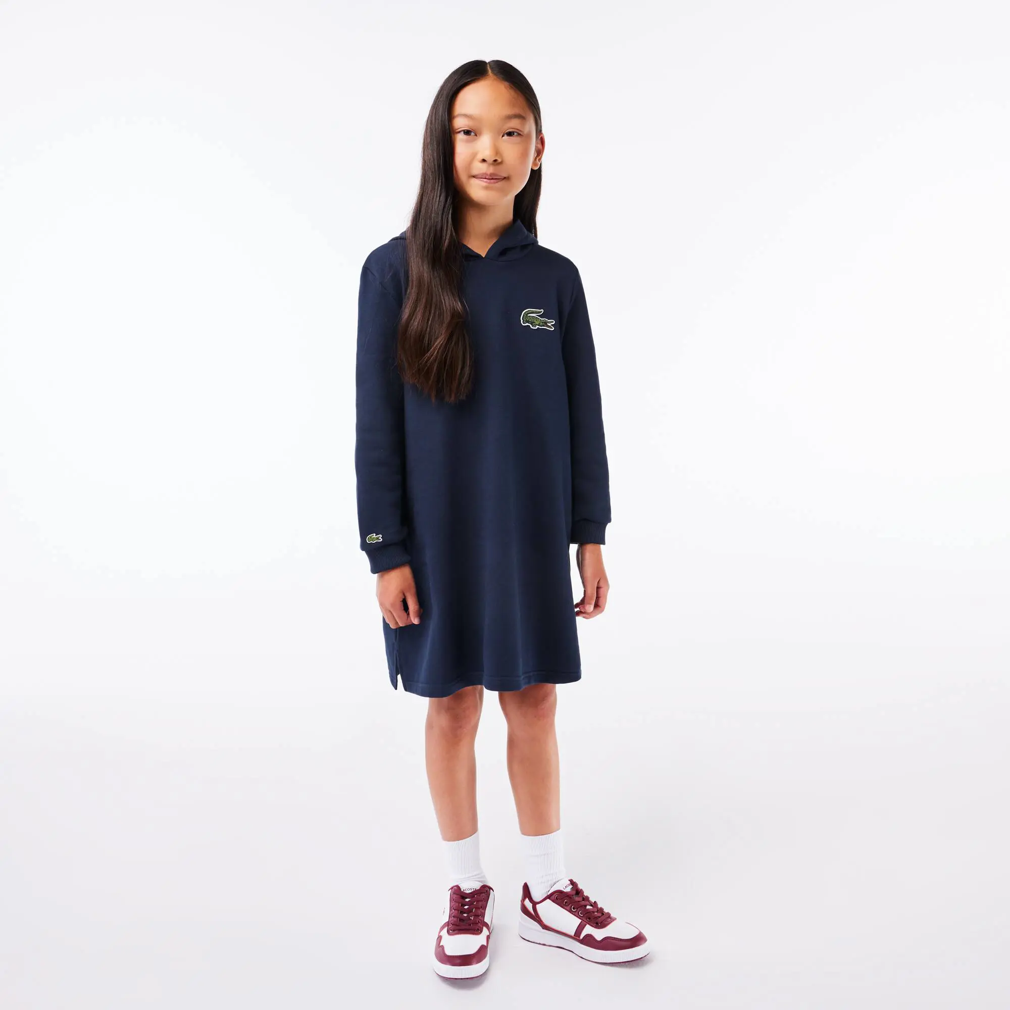 Lacoste Sweatshirtkleid mit Kapuze aus Baumwollfleece. 1