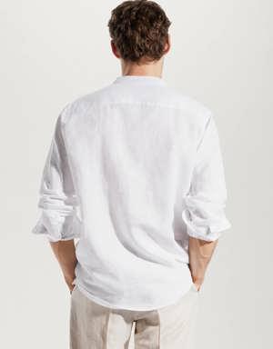 Mango Camisa regular-fit lino cuello mao