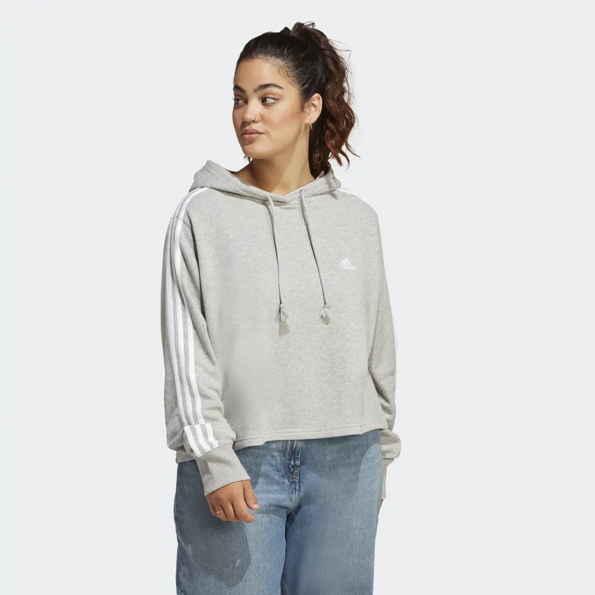 Adidas Essentials 3-Stripes French Terry Crop Hoodie (Plus Size). 2