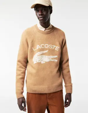 Jersey de hombre en mezcla de alpaca con detalles de la marca y cocodrilo a contraste