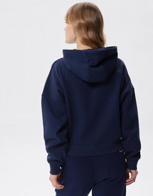Kadın Slim Fit Kapüşonlu Renk Bloklu Lacivert Sweatshirt