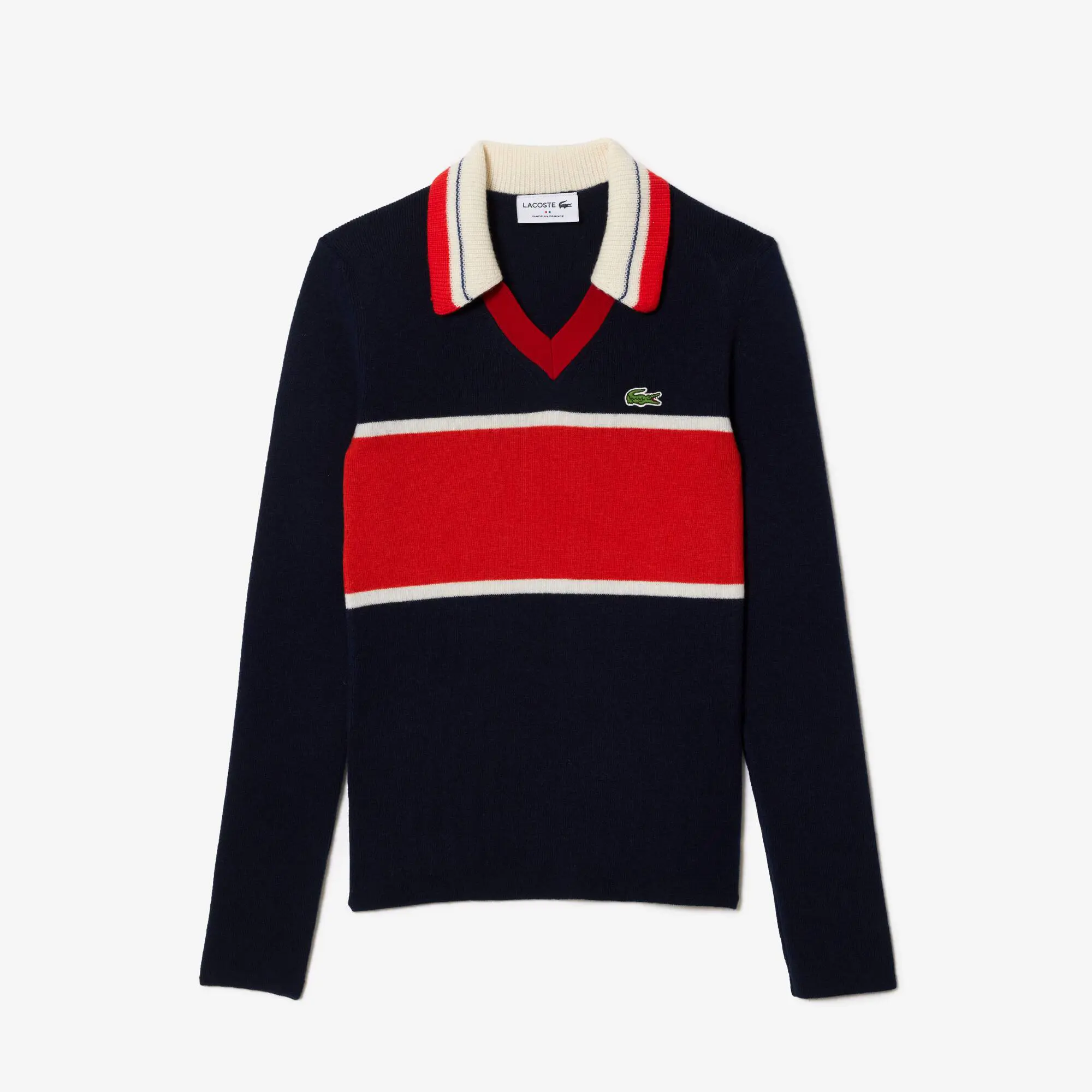 Lacoste Pullover mit Kontrast-Polokragen, in Frankreich gefertigt. 2 Lacoste Pullover mit Kontrast-Polokragen, in Frankreich gefertigt. 2