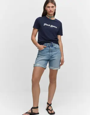 Mango Embroidered message T-shirt
