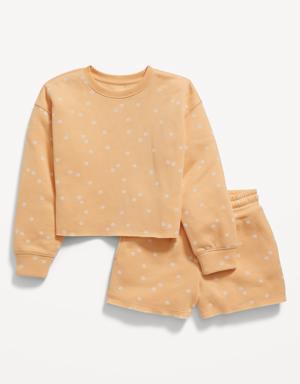 Printed Crew-Neck Sweatshirt & Shorts Set for Girls beige