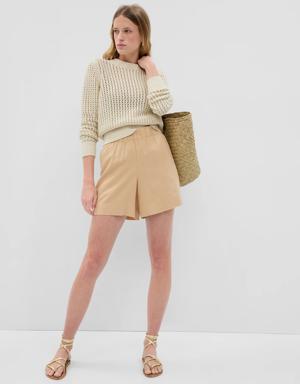 Linen-Blend Pull-On Shorts brown