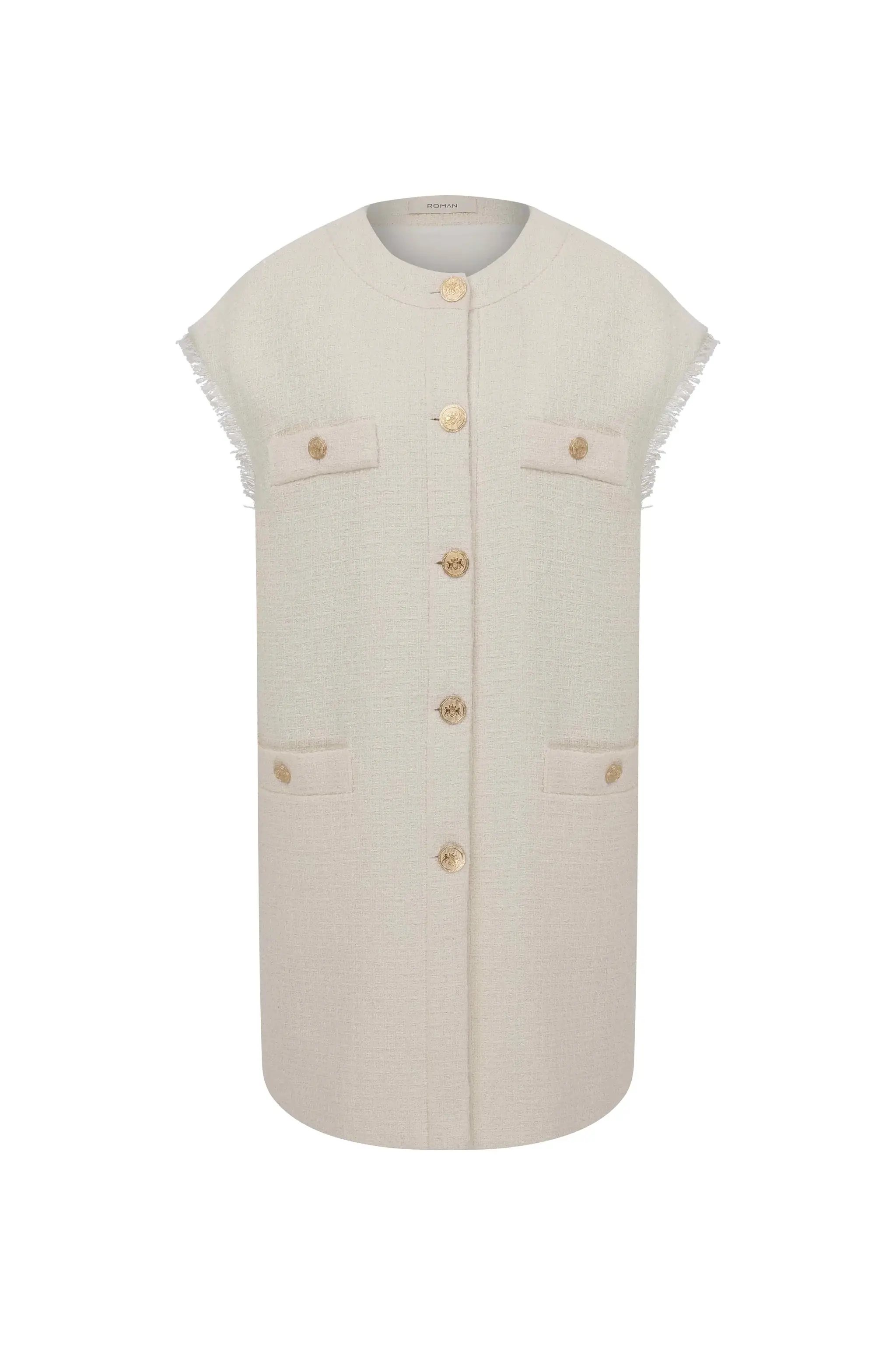 Roman Gold Buttoned Tweed Vest - 4 / Bone. 1