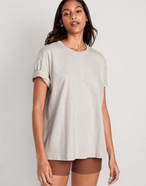 Oversized Vintage Slub-Knit Tunic T-Shirt for Women beige