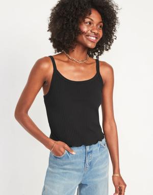 Old Navy Fitted Cropped Lettuce-Edge Rib-Knit Tank Top for Women black