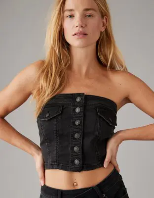 American Eagle Cropped Denim Tube Top. 1