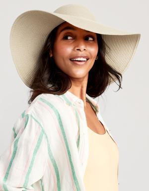 Wide-Brim Straw Sun Hat for Women white