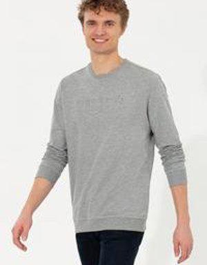 Erkek Gri Melanj Basic Sweatshirt