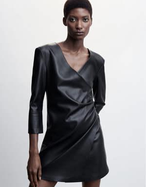 Leather-effect wrap dress