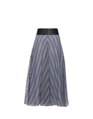 Stripe Detailed Navy Midi Oblique Skirt